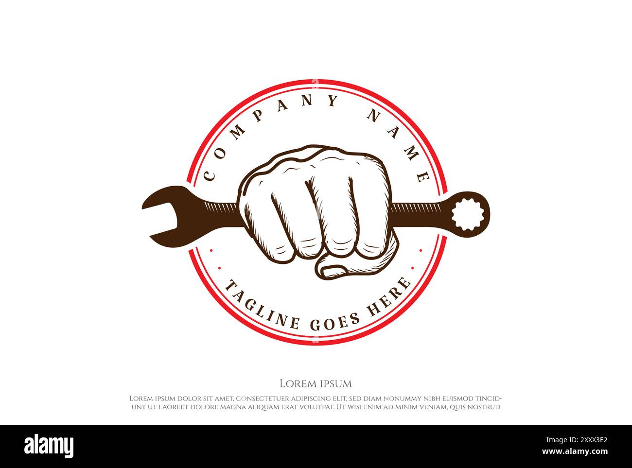 Vintage Retro Hand Hold Wrench for Garage Custom Workshop Logo Design Vector Stock Vector