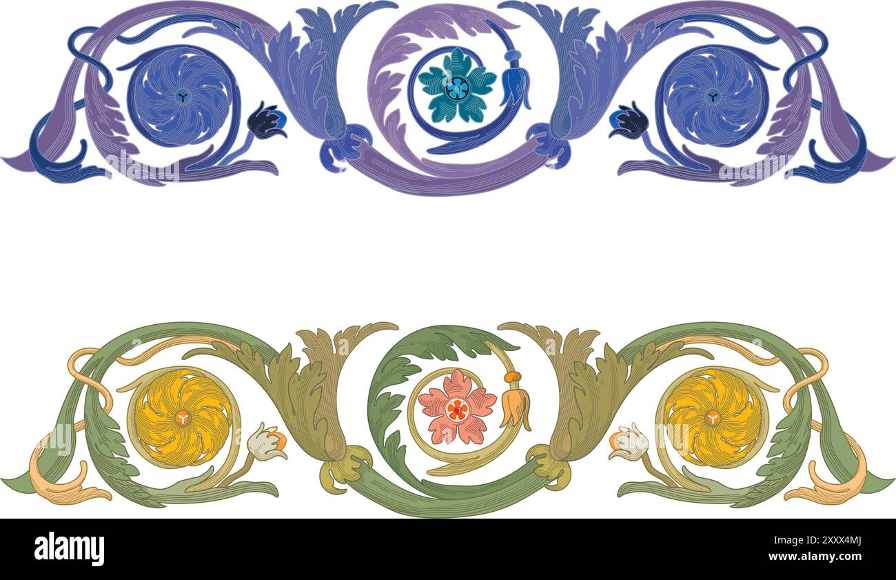 Chapter Swirls Retro chapter dividers swirl floral ornament bookmarks sketch set ...
