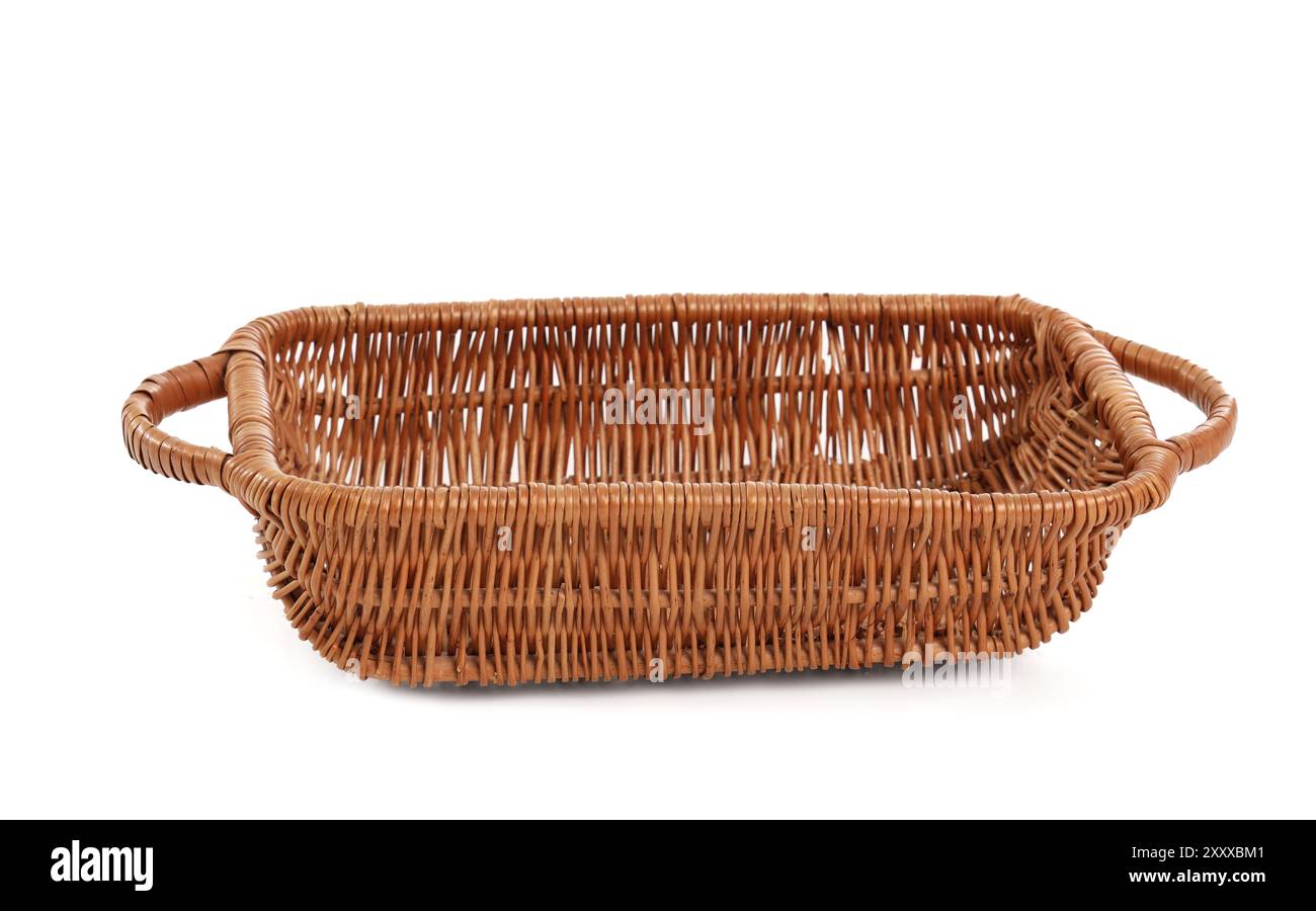 Empty wicker basket isolated on white background Stock Photo - Alamy