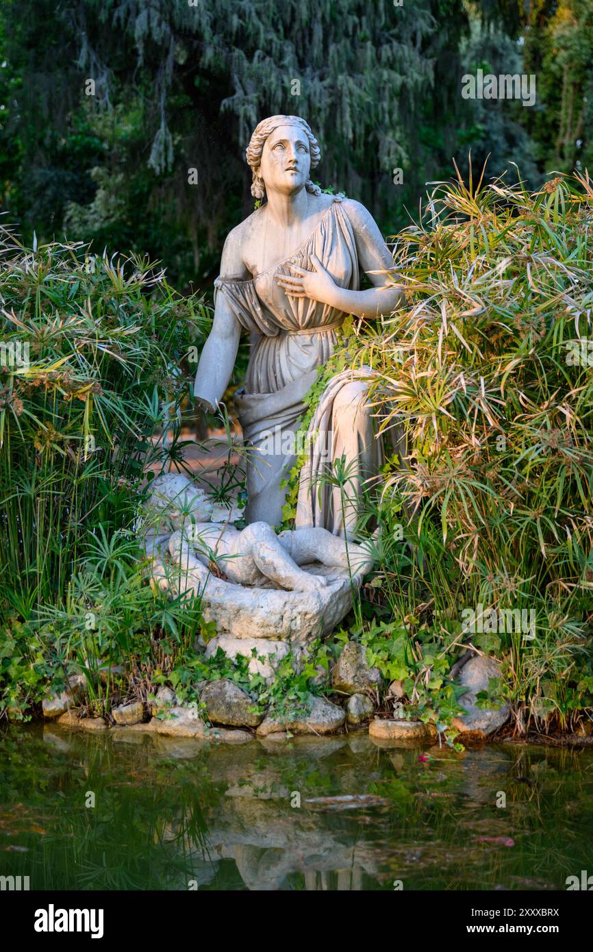 Fontana di Mosè salvato dalle acque [Fountain of Moses saved from the water] in Villa Borghese (a landscape garden/public park) in Rome. Stock Photo