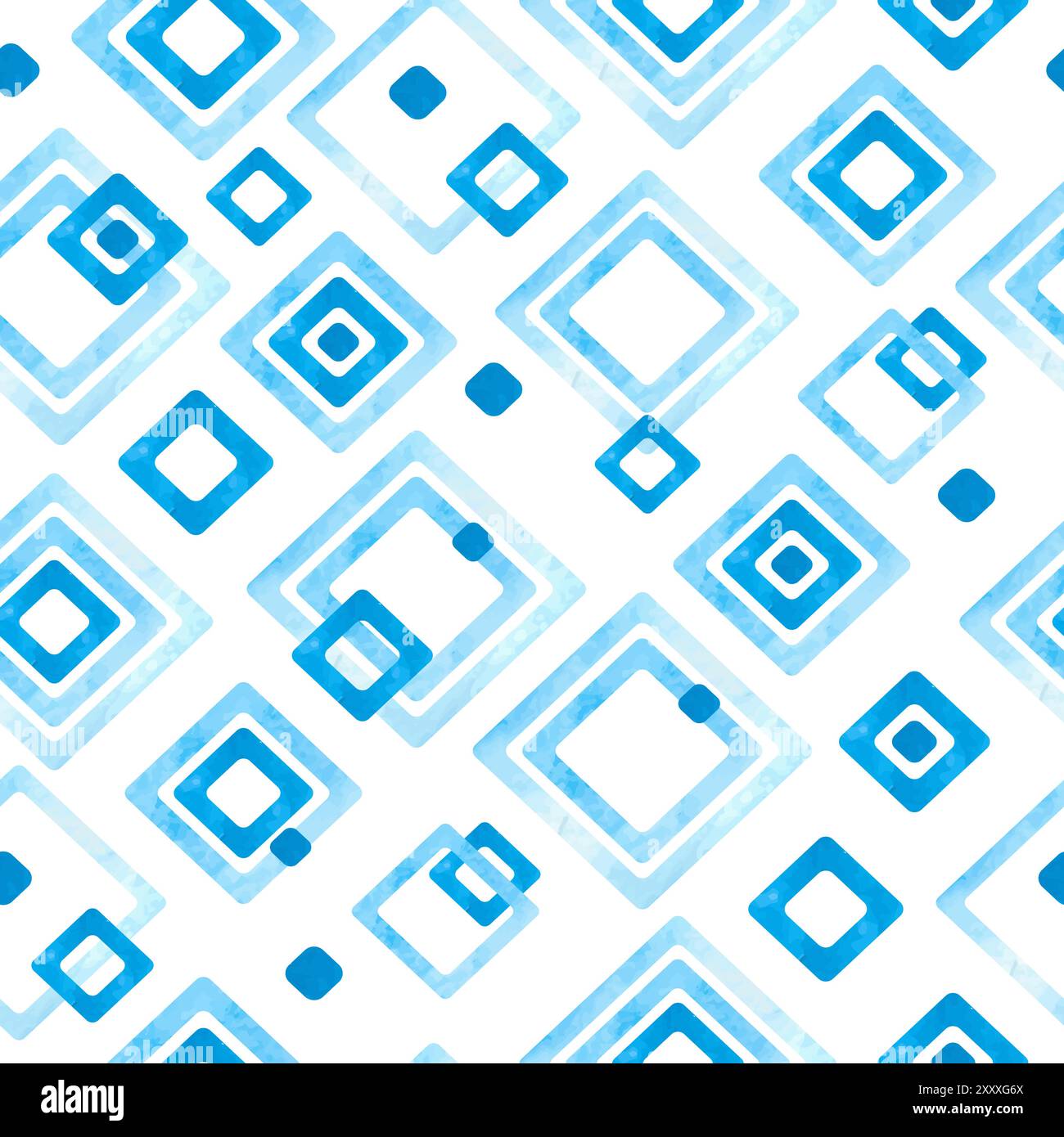 Geometric pattern with blue watercolor rhombuses. Vector seamless background Stock Vector