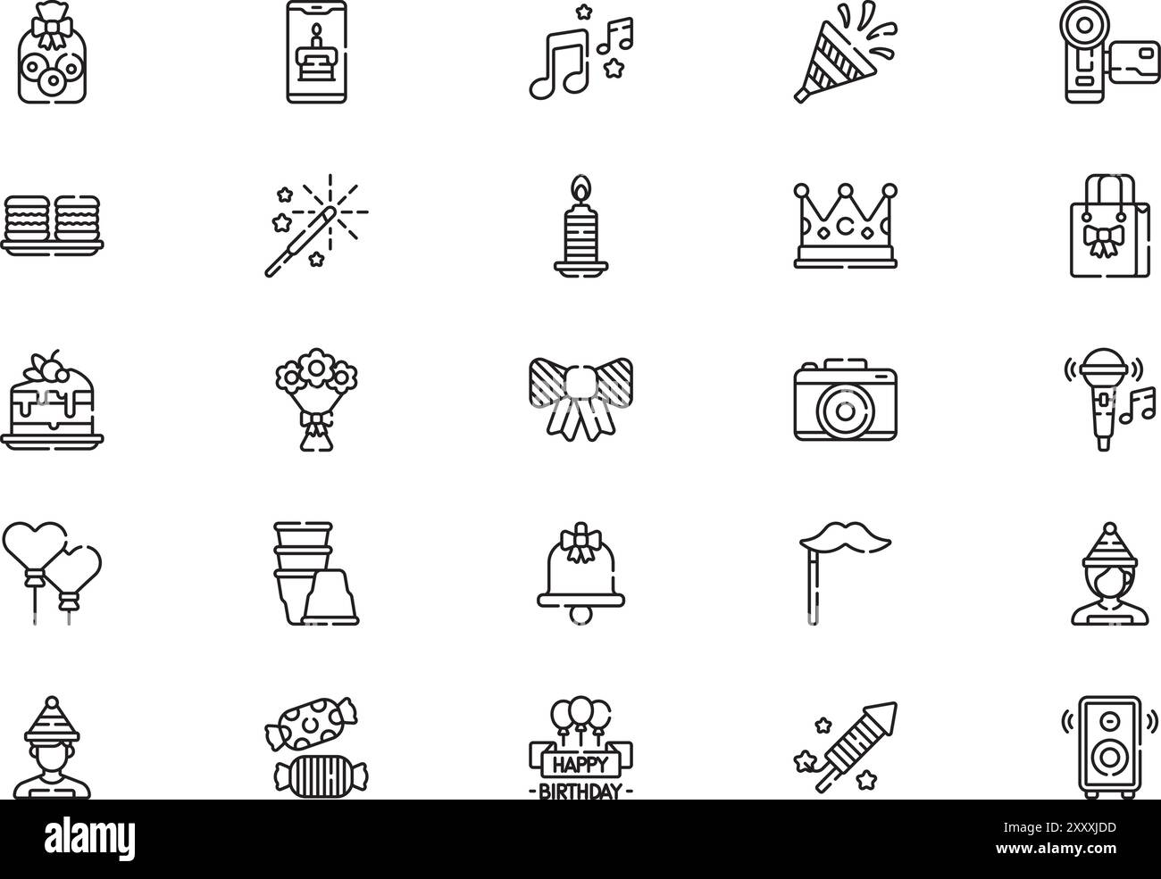 Birthday icons collection is a vector illustration with editable stroke ...