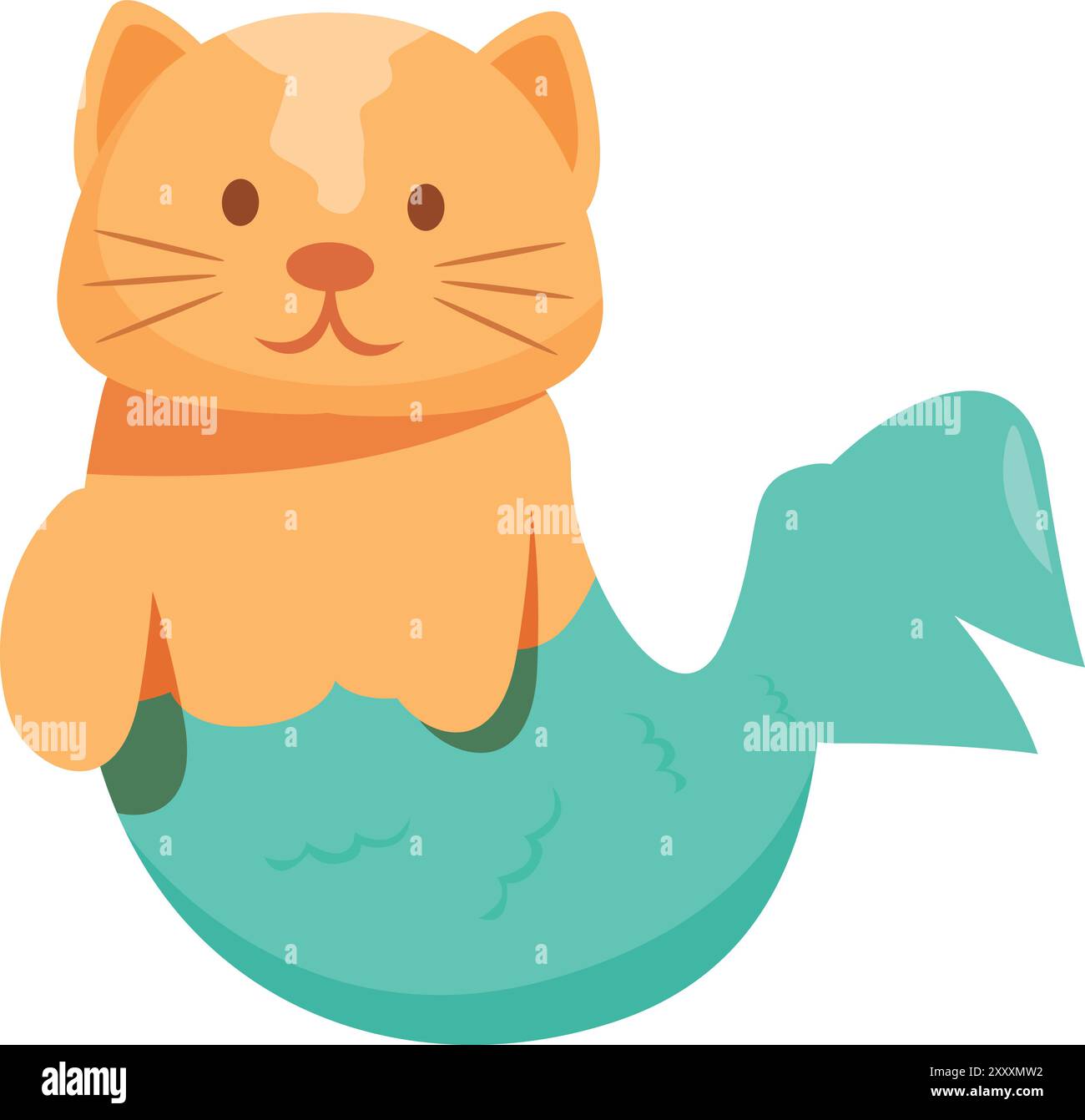 Funny cat mermaid character with an orange body and a green fish tail, perfect for fantasy and fairy tale projects Stock Vector