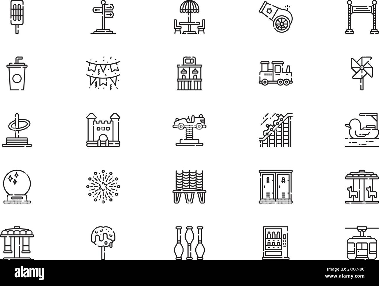 Amusement park icons collection is a vector illustration with editable ...