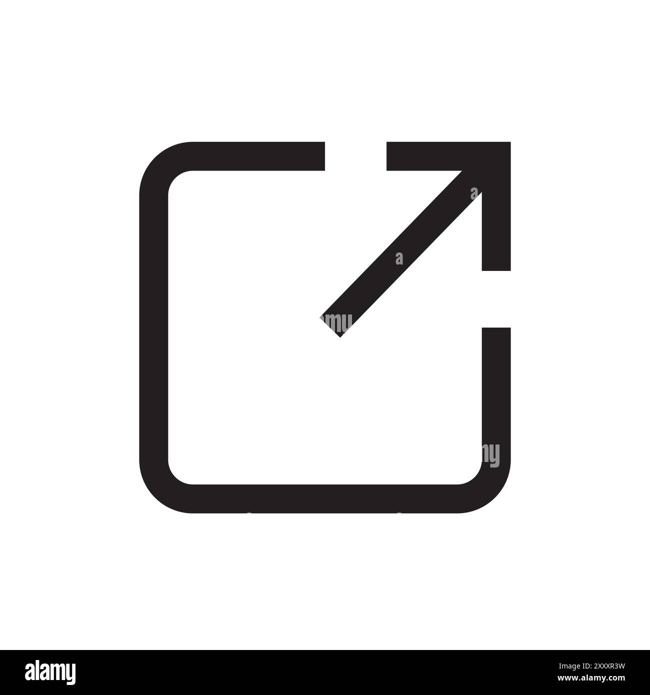External link icon. Upward right arrow. Black minimalist symbol. Square outline shape. Stock Vector