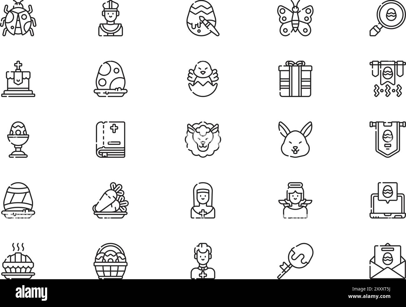 Easter icons collection is a vector illustration with editable stroke ...