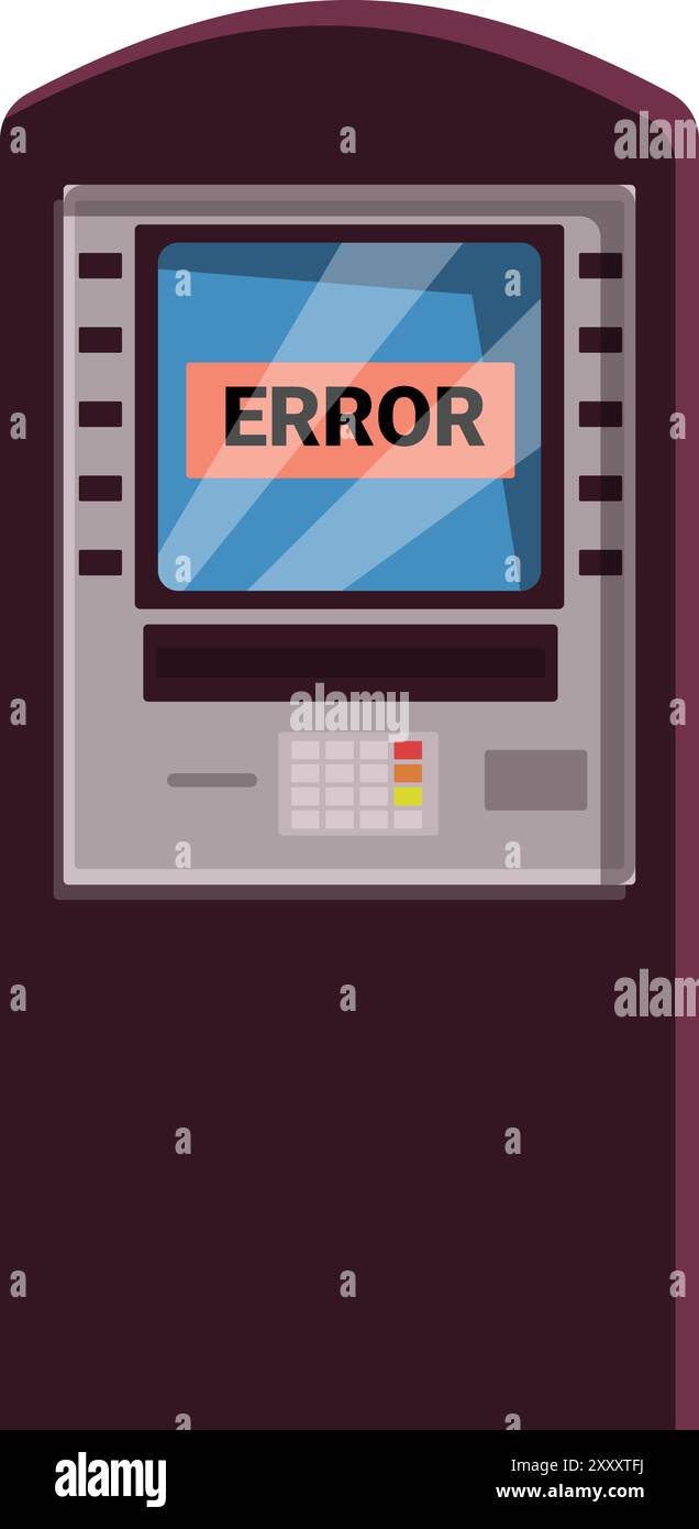 Atm is showing an error message, suggesting a malfunction or technical issue Stock Vector