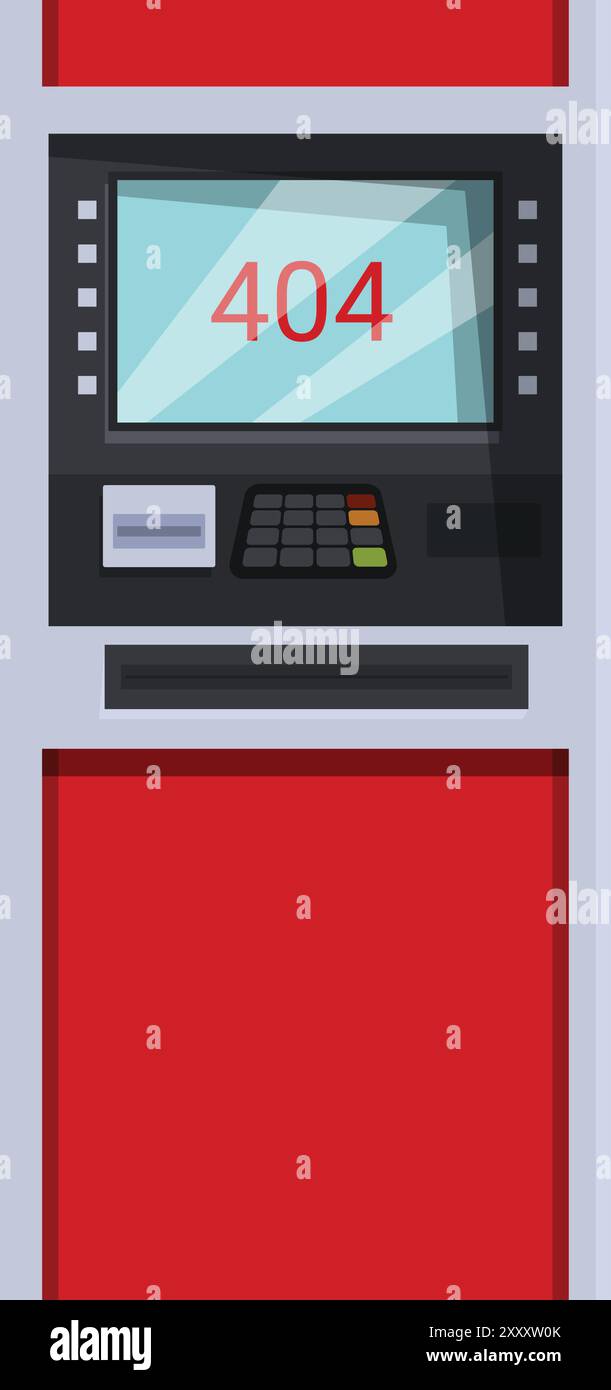 Atm machine is showing error 404 not found on the screen Stock Vector