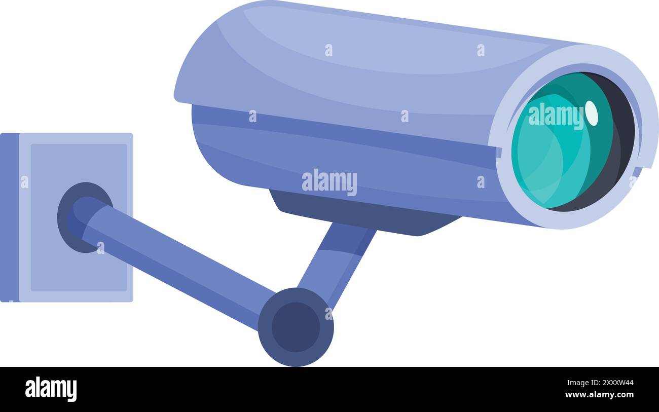 Modern security camera is mounted on a wall, providing safety and security Stock Vector