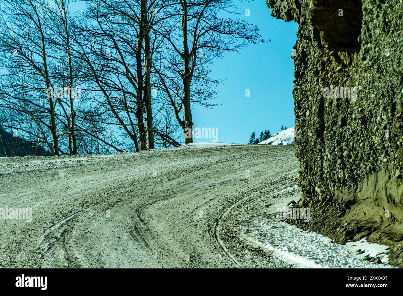 Northern Canadian road through the Stikine Canyon to Telegraph Creek in indigenous territory and historical gold rush. Stock Photo