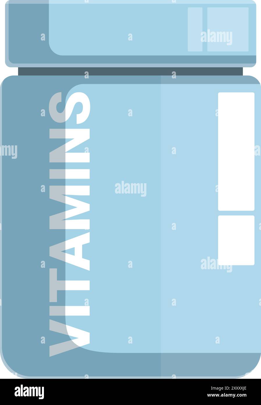 Blue plastic vitamins bottle standing up isolated on a white background ...