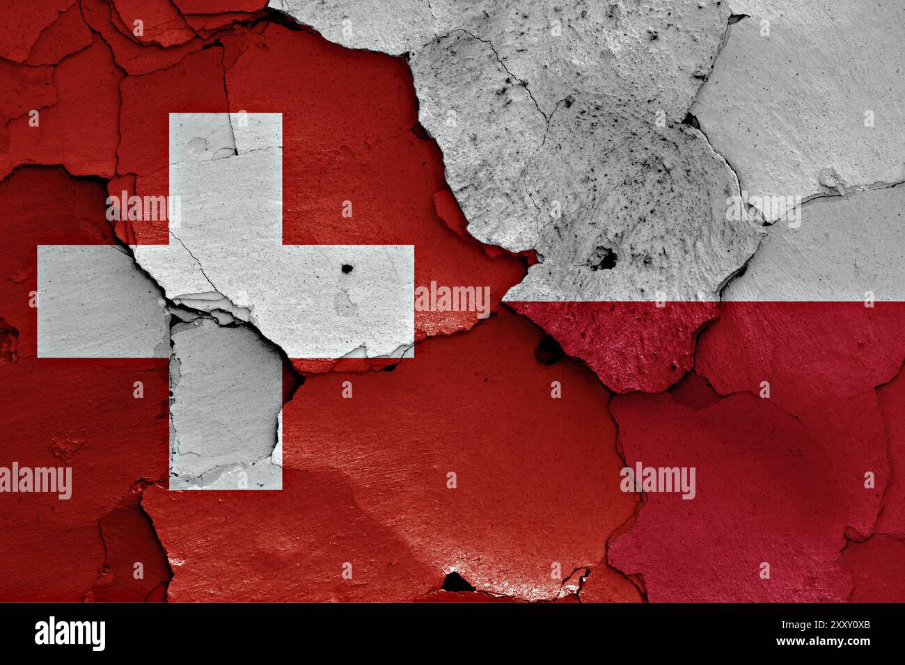 Flags of Switzerland and Poland painted on cracked wall Stock Photo - Alamy