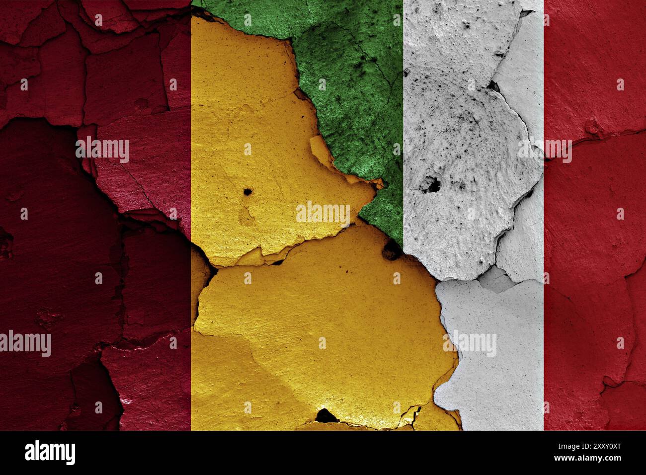 Flags of Rome and Italy painted on cracked wall Stock Photo