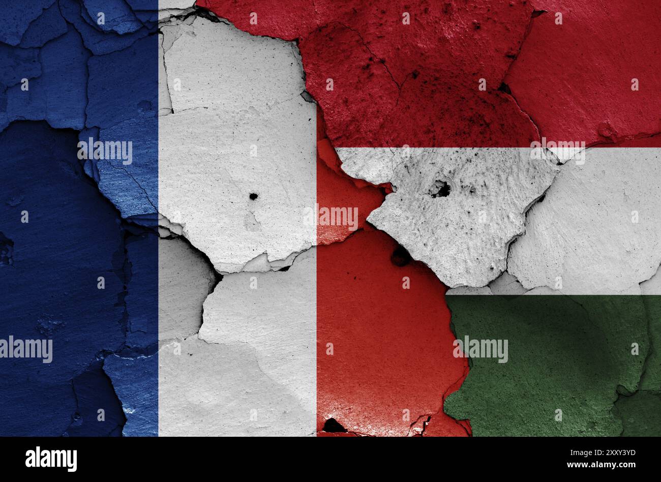 Flags of France and Hungary painted on cracked wall Stock Photo - Alamy