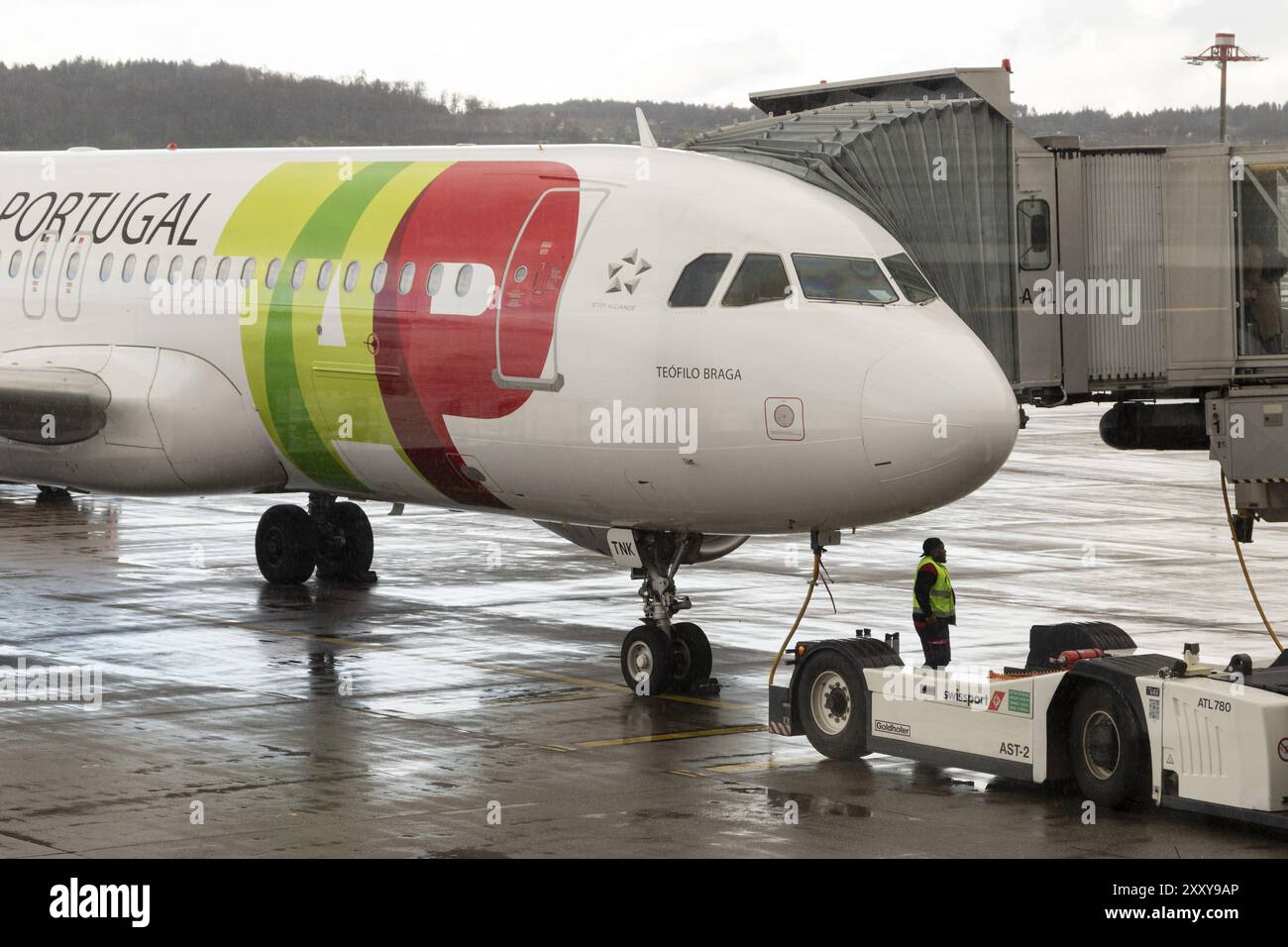 Flight, passenger aircraft Teofilo Braga of the type Airbus A320 of the ...
