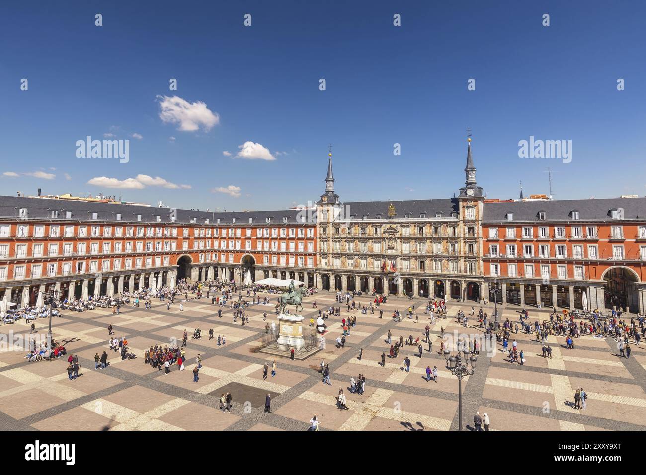 Madrid Spain, aerial view city skyline at Plaza Mayor Stock Photo