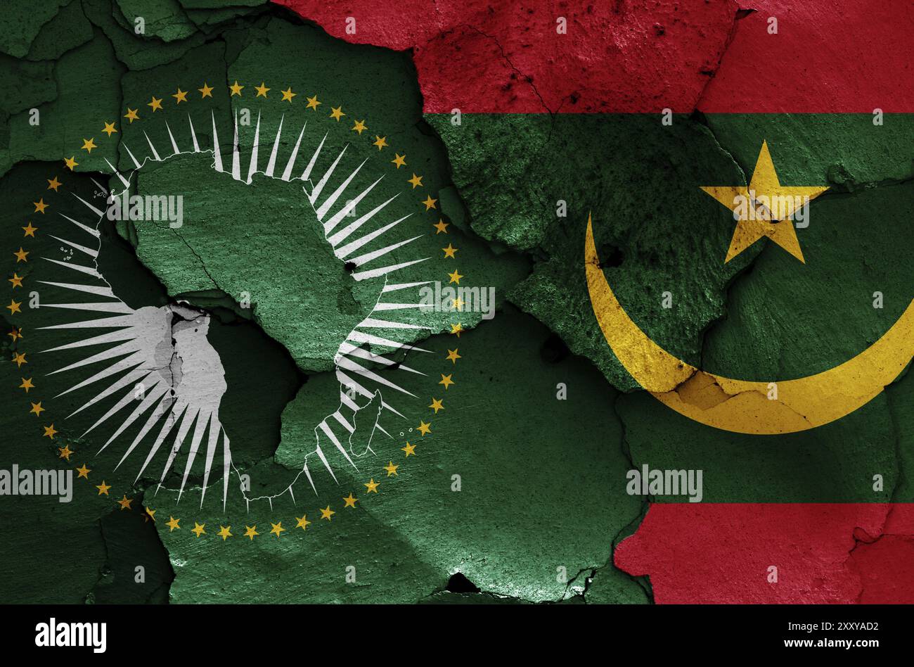Flags of African Union and Mauritania painted on cracked wall Stock ...
