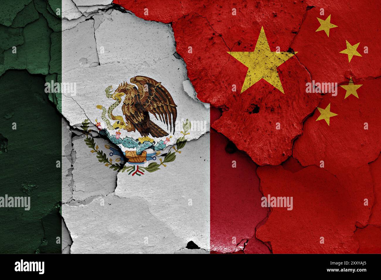 Flags of Mexico and China painted on cracked wall Stock Photo - Alamy
