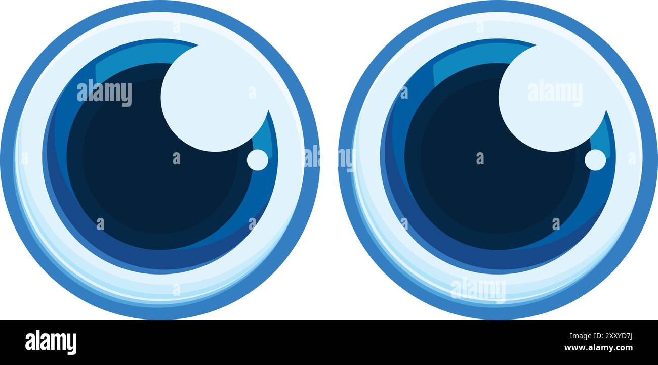 Two big cartoon eyes looking up with blue iris, big pupil and light