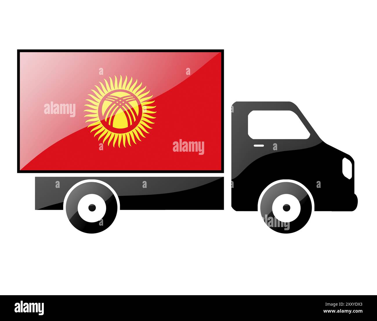 The Kyrgyz Flag painted on the silhouette of a truck. glossy illustration Stock Photo