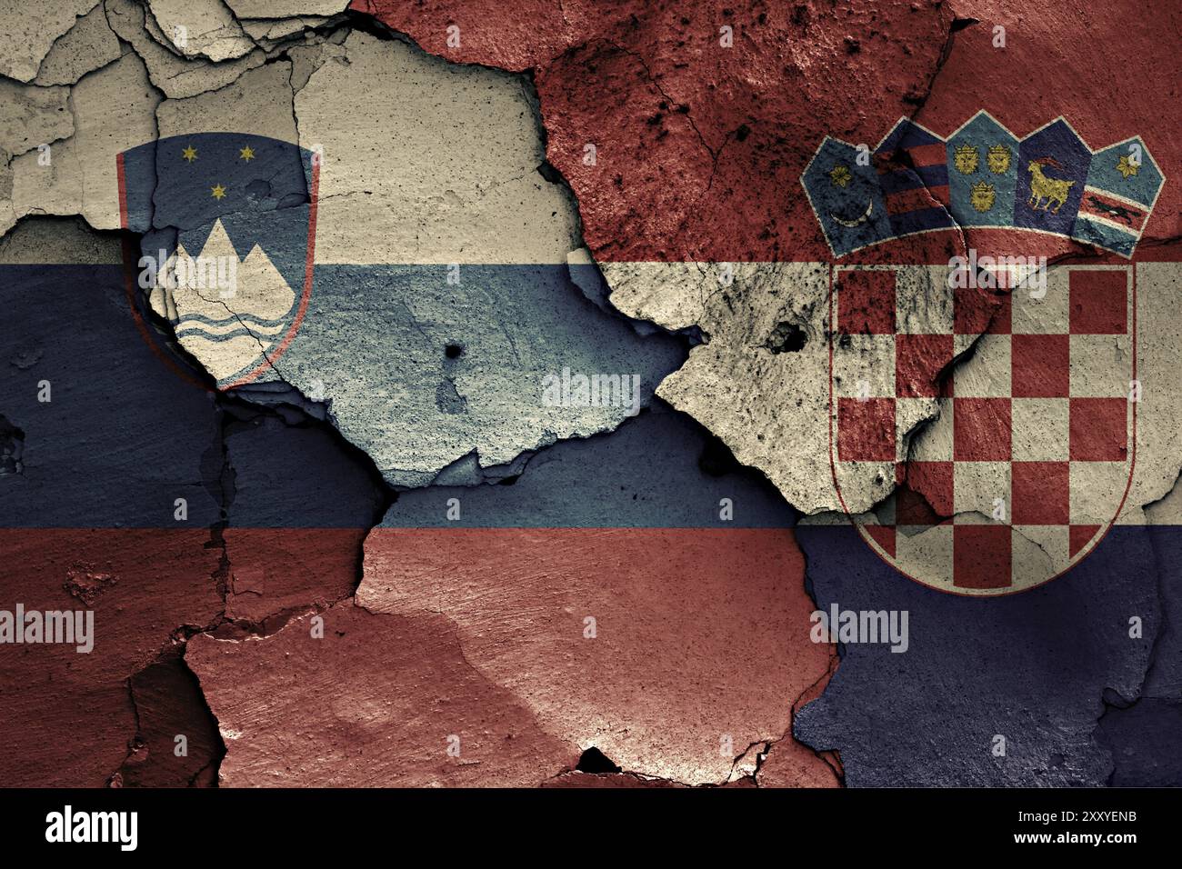 Flags of Slovenia and Croatia painted on cracked wall Stock Photo - Alamy