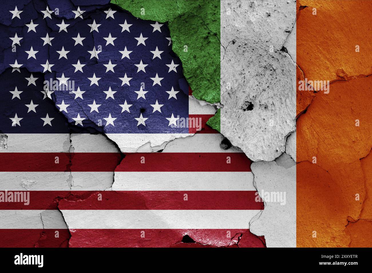 Flags of USA and Ireland painted on cracked wall Stock Photo - Alamy