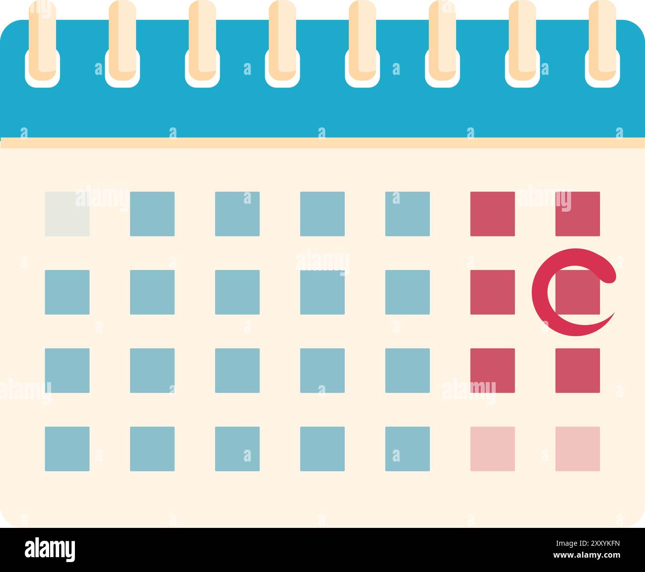 Calendar page marking period days and ovulation with red circles for