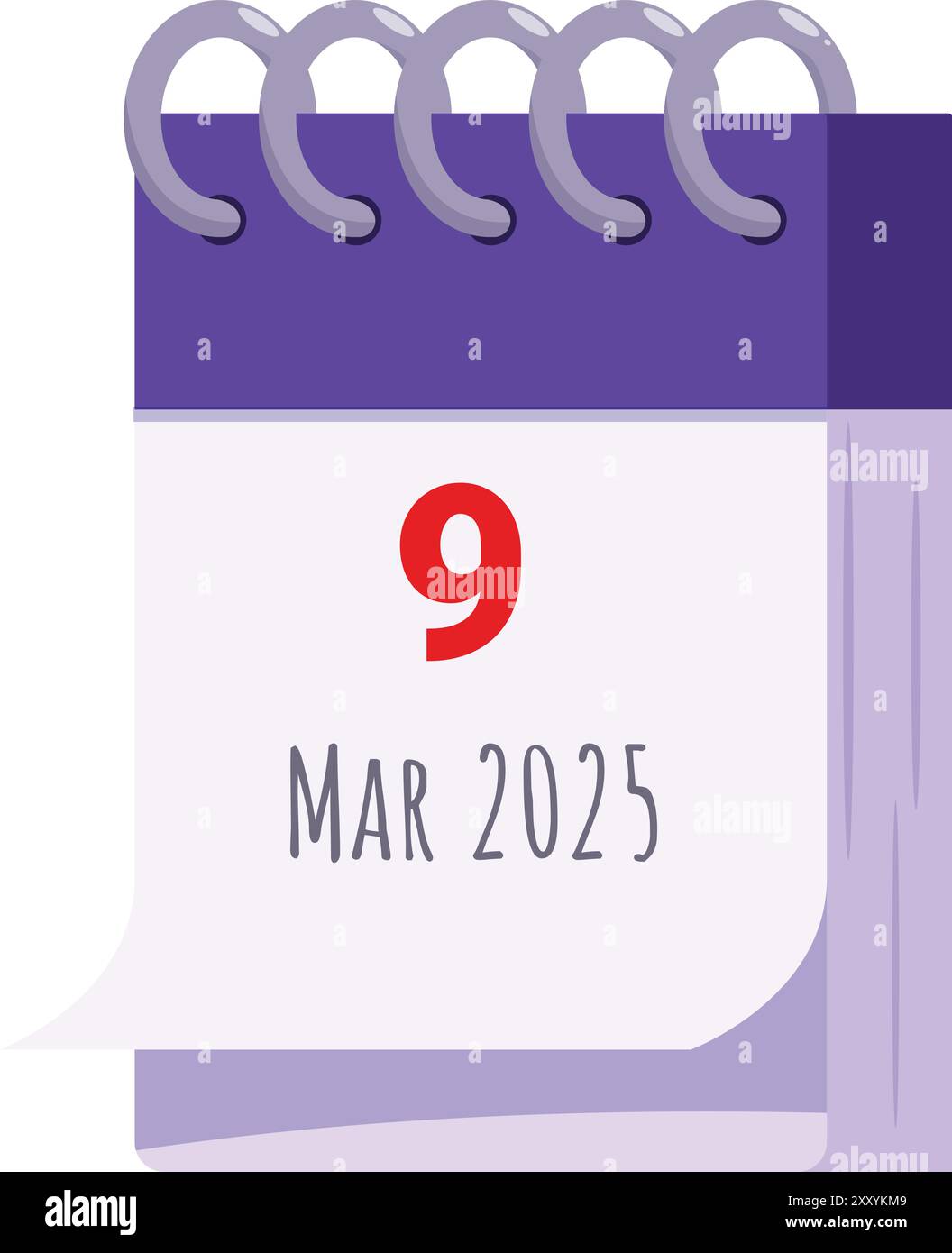 Tear off calendar page is showing the date 9 march 2025 Stock Vector
