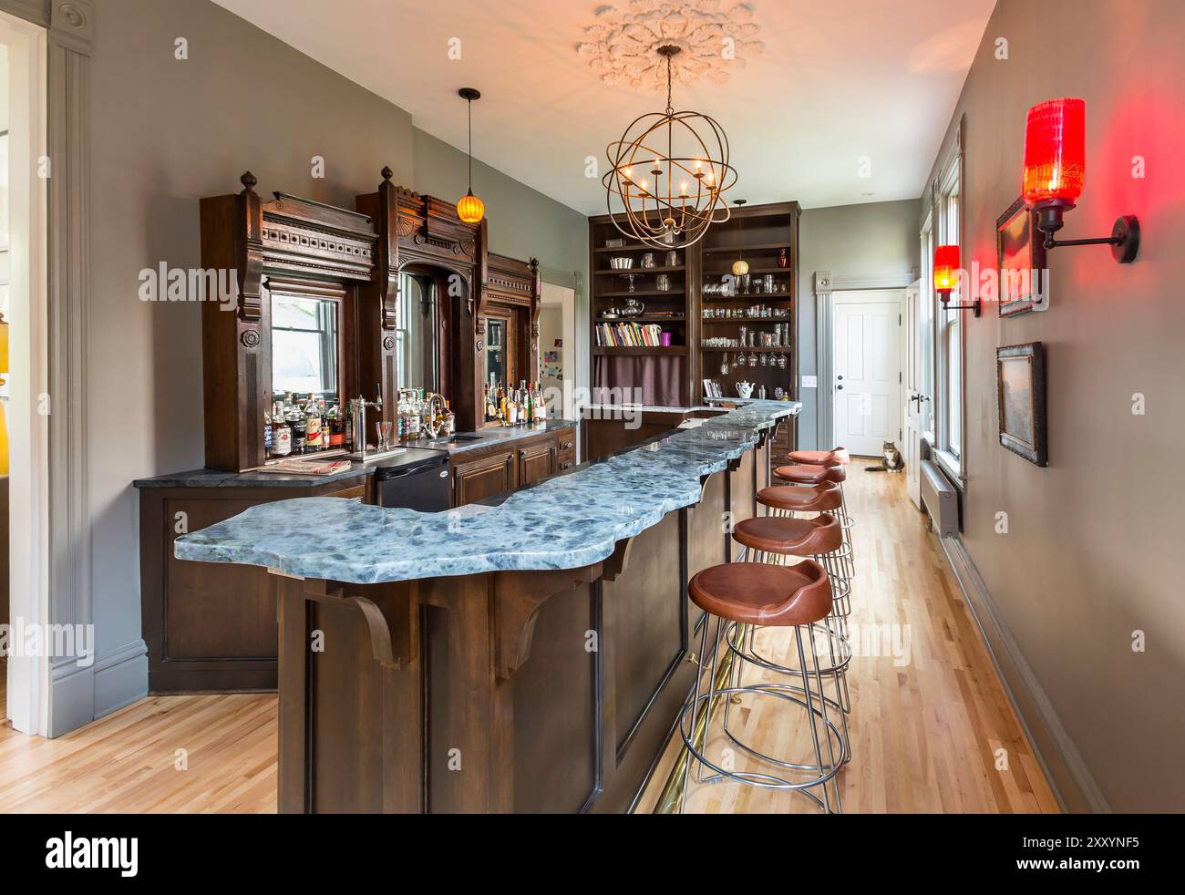 Room in older house that has been remodeled as bar Stock Photo - Alamy