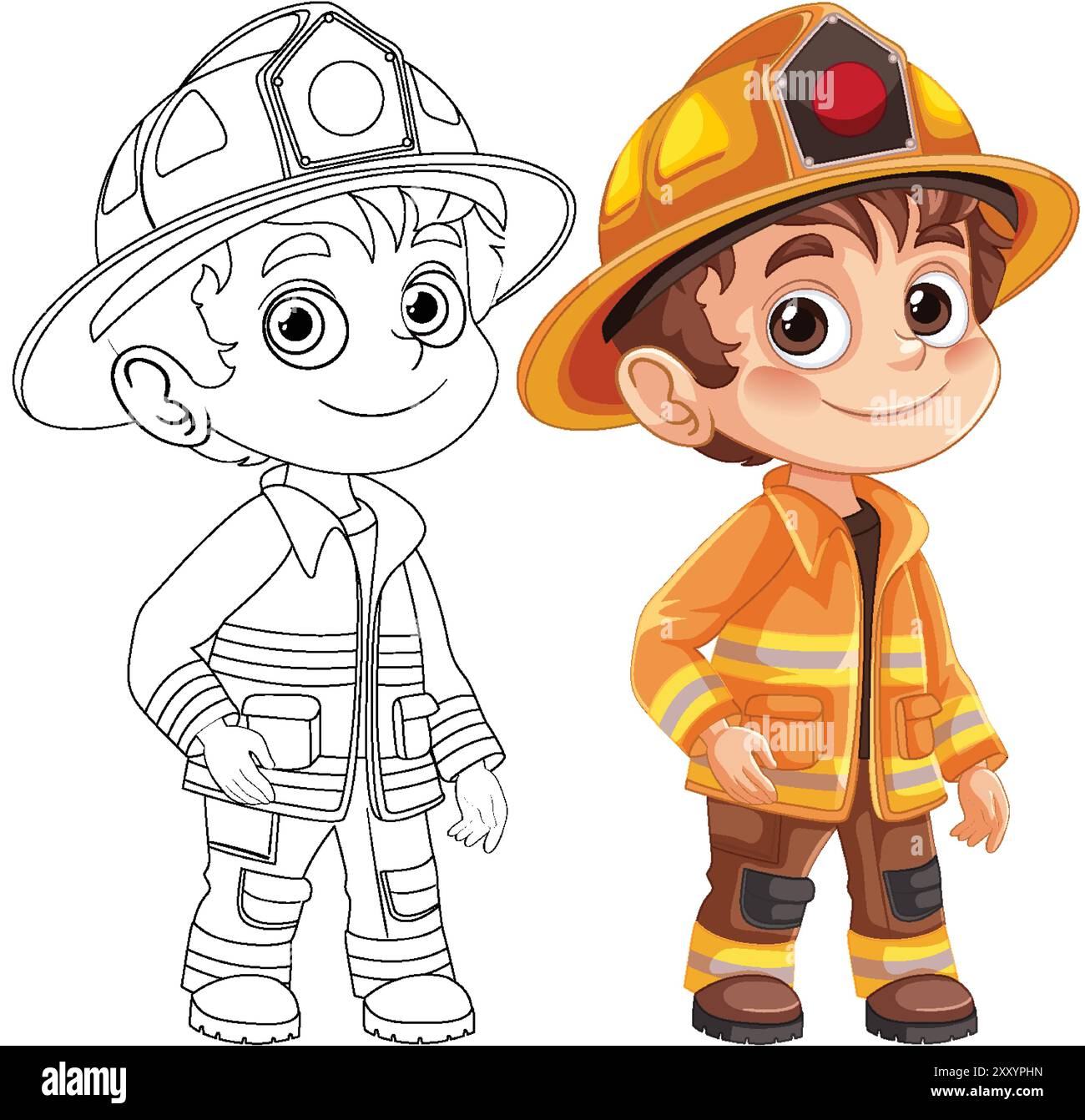 Illustration of a boy in firefighter gear Stock Vector Image & Art - Alamy