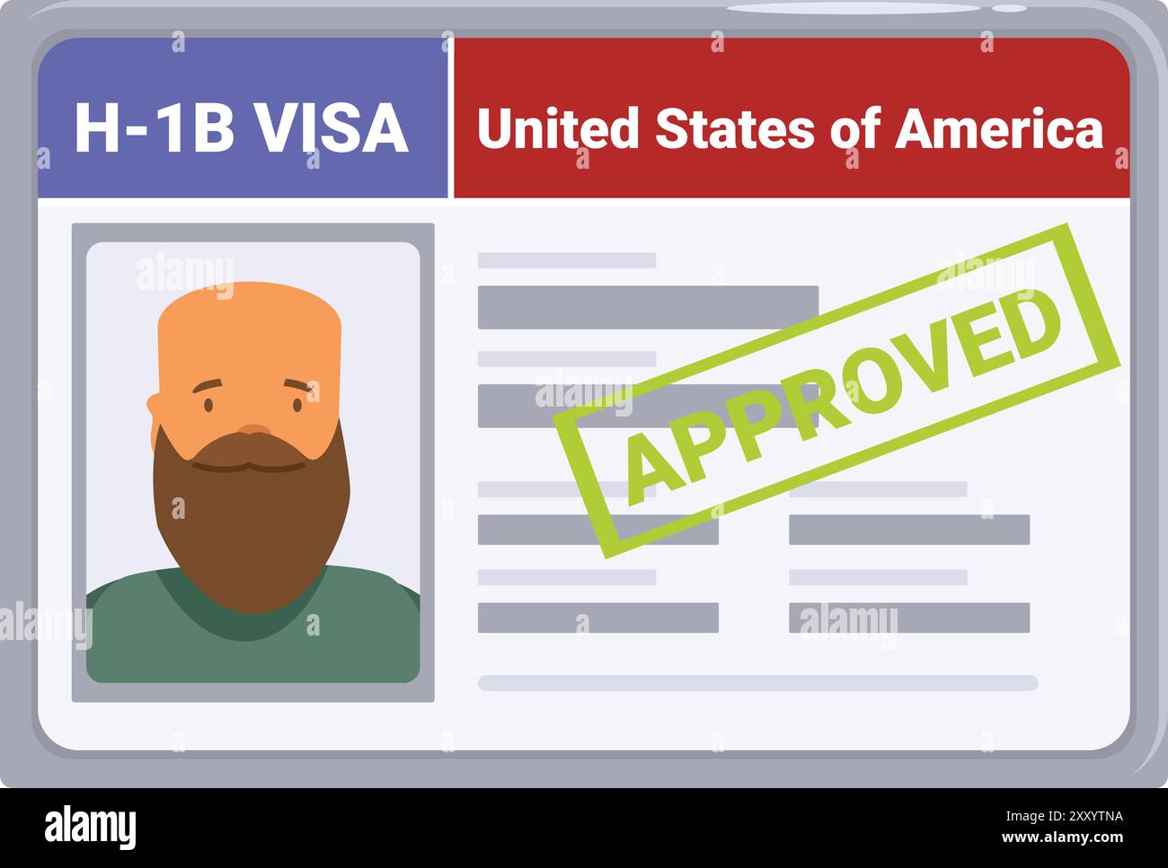 Bearded man is receiving his approved h 1b visa to work in the united states Stock Vector