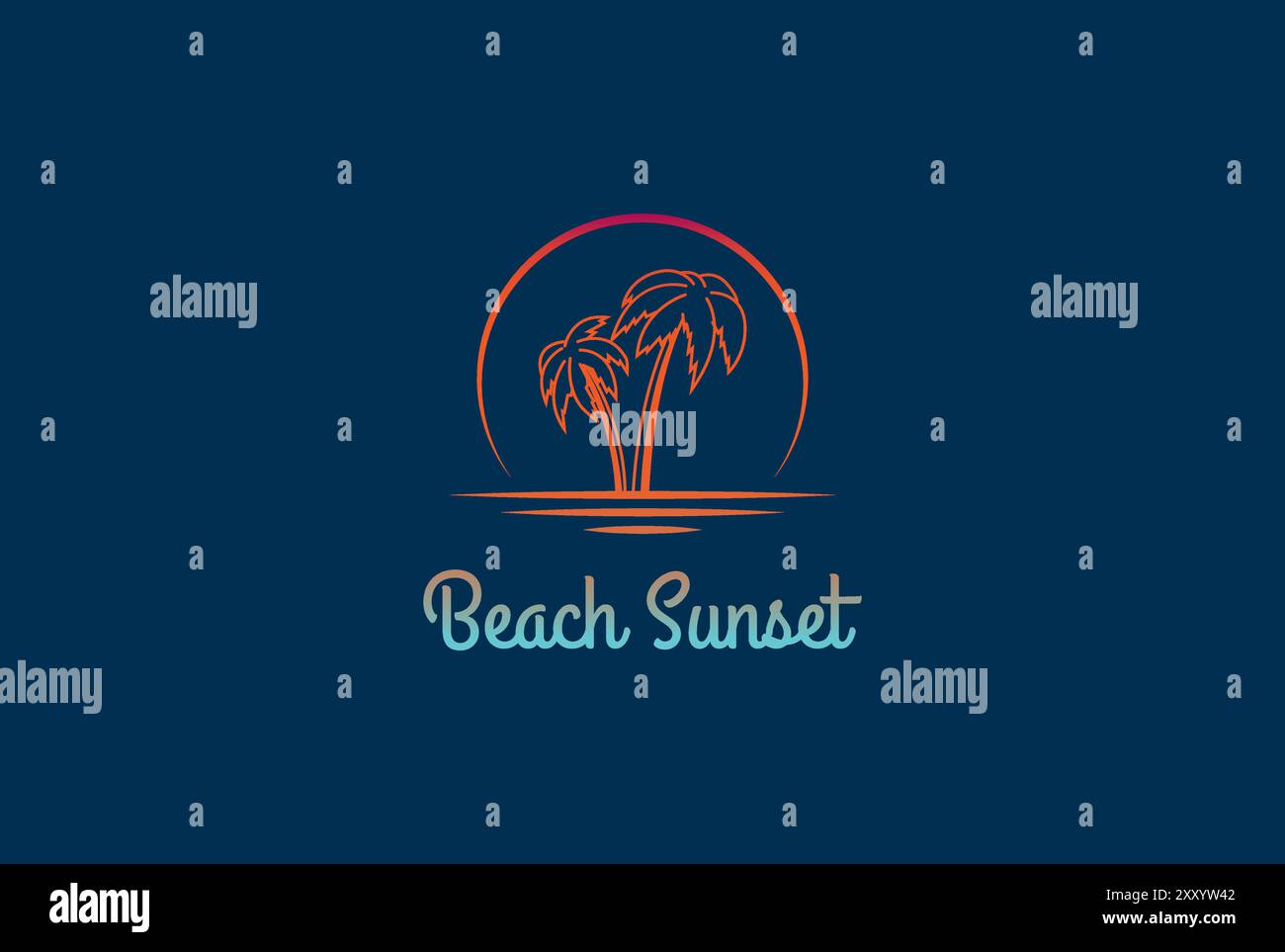 Modern Simple Beach Sunset with Palm Coconut Logo Design Vector Stock Vector