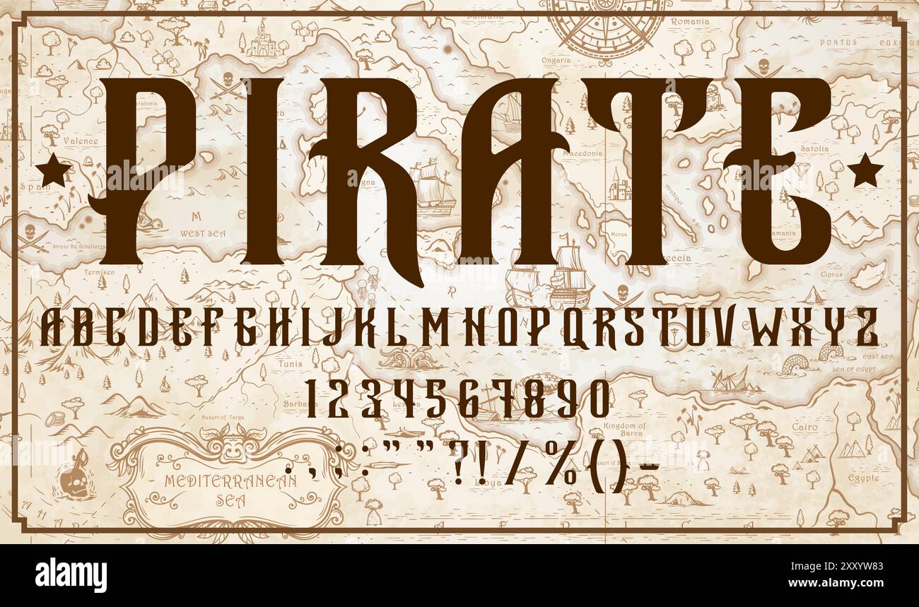 Medieval pirate font, corsair type or Western typeface of English ...