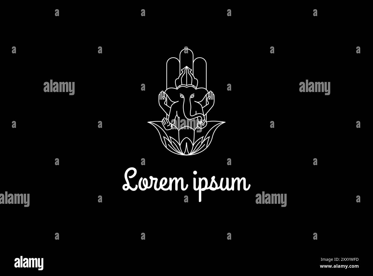 Indian Elephant God Ganesha Line Outline Logo Design Vector Stock Vector