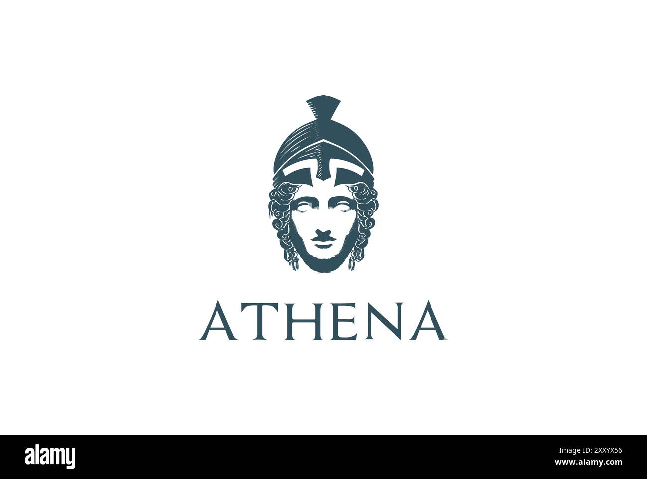 Beauty Greek Roman Goddess Minerva Head Sculpture Logo Design Vector Stock Vector