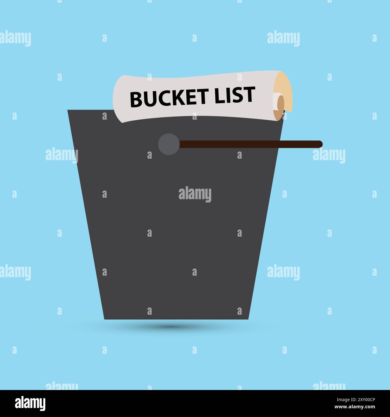 Bucket with a bucket list made of scroll paper on it Stock Vector