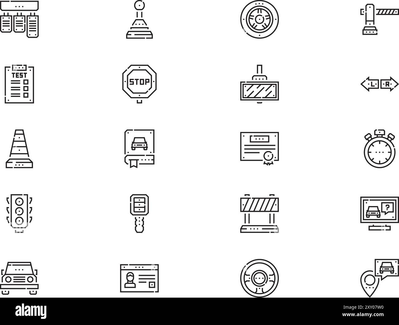 Driving school icon pack collection is a vector illustration with editable stroke. Stock Vector