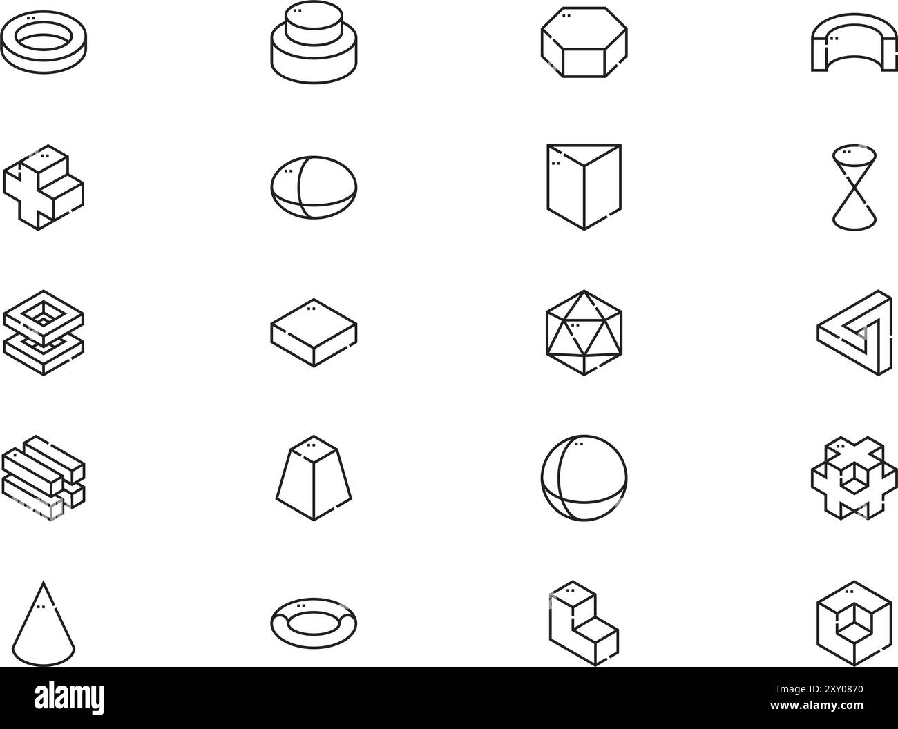 D shapes icons collection is a vector illustration with editable stroke. Stock Vector