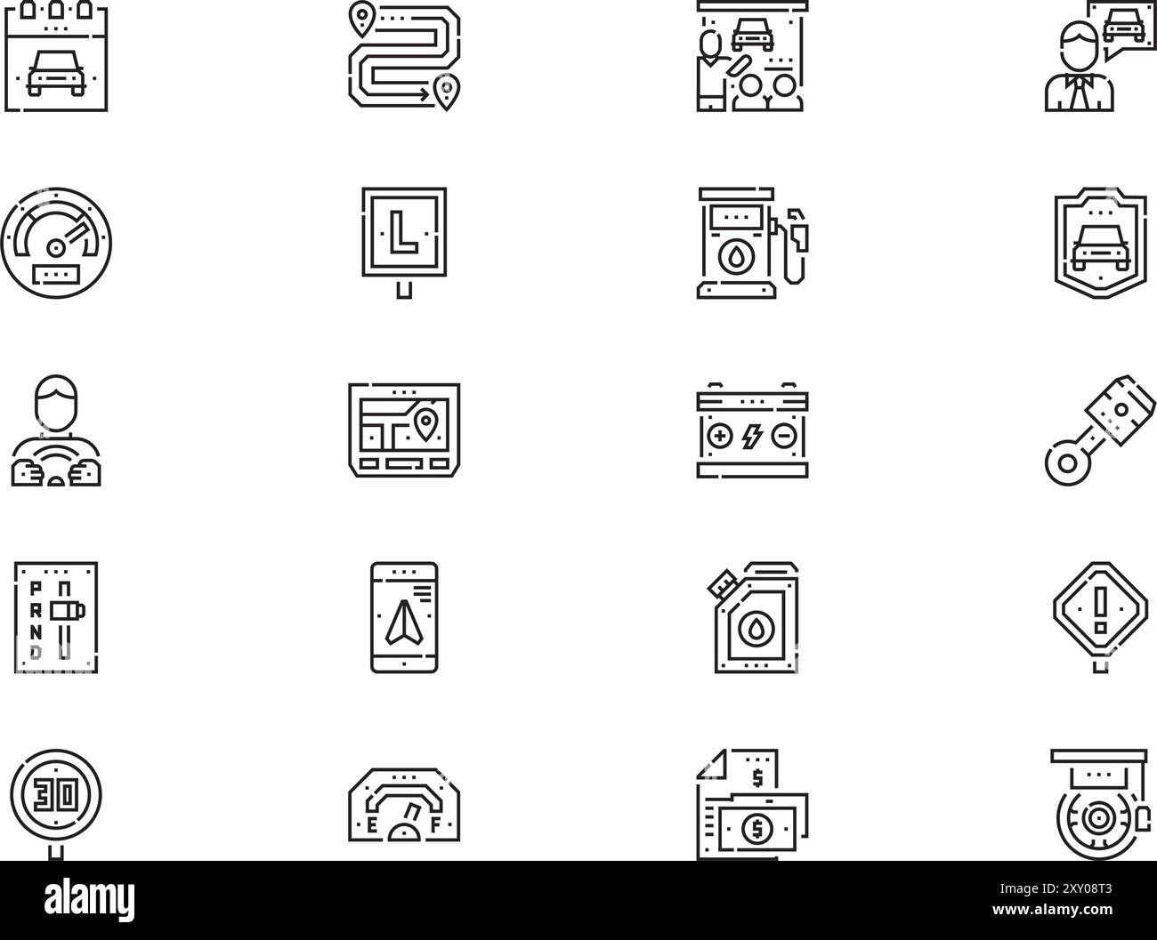 Driving school icon pack collection is a vector illustration with editable stroke. Stock Vector