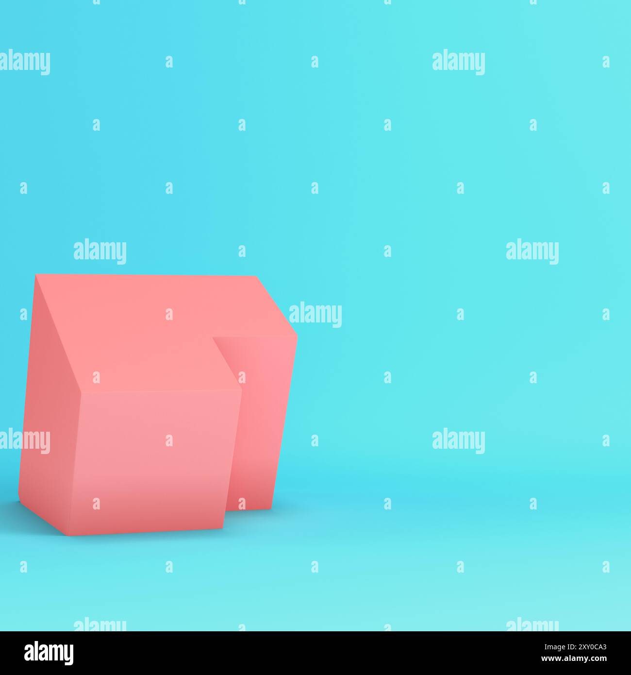 Pink box on bright blue background in pastel colors for product ...