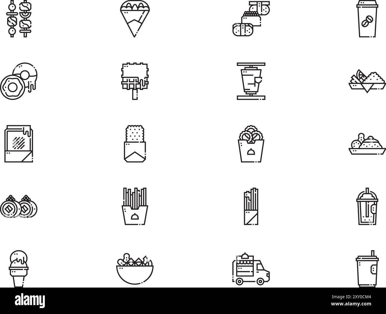 Street food icons collection is a vector illustration with editable stroke. Stock Vector