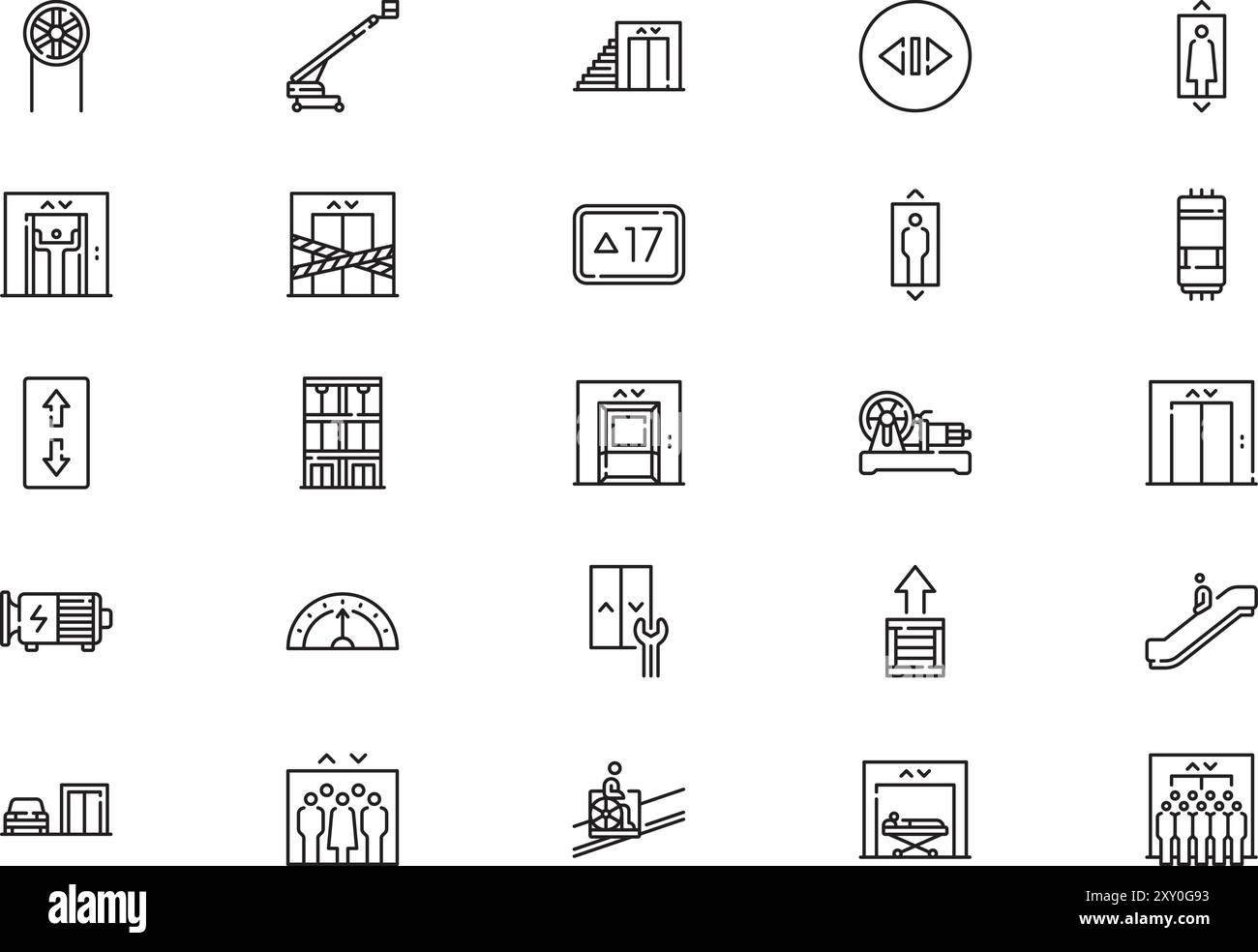 Elevator icons collection is a vector illustration with editable stroke ...