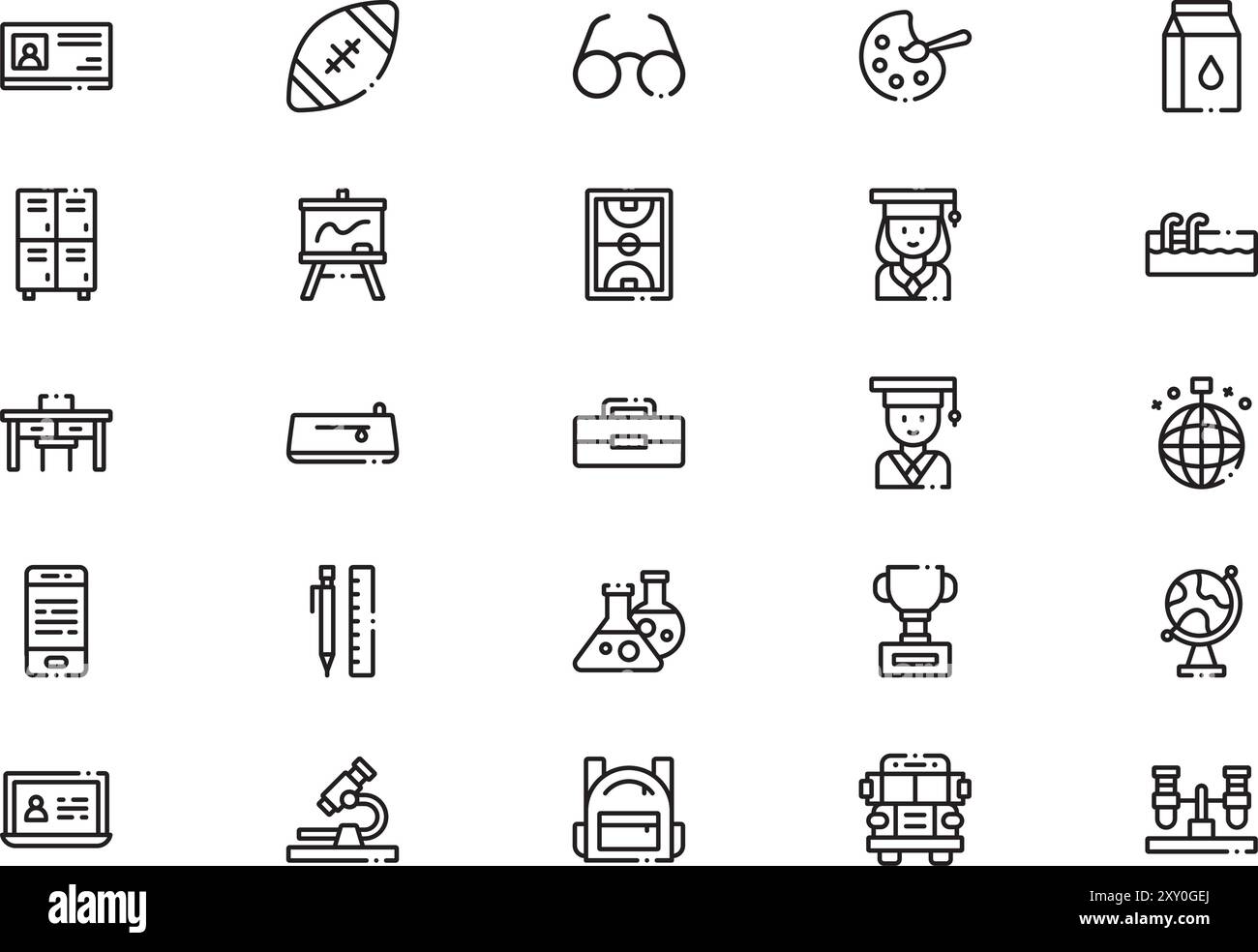 High school icons collection is a vector illustration with editable stroke. Stock Vector