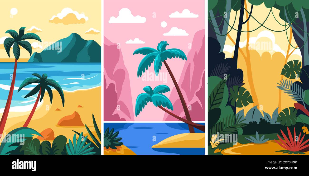 Tropical Beach Landscape Illustrations vector Stock Vector Image & Art ...
