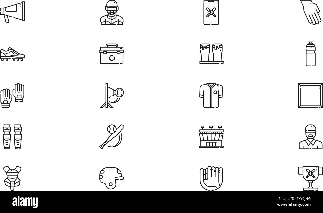 Baseball icons collection is a vector illustration with editable stroke ...