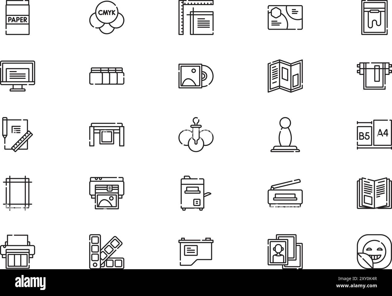 Printing icons collection is a vector illustration with editable stroke. Stock Vector