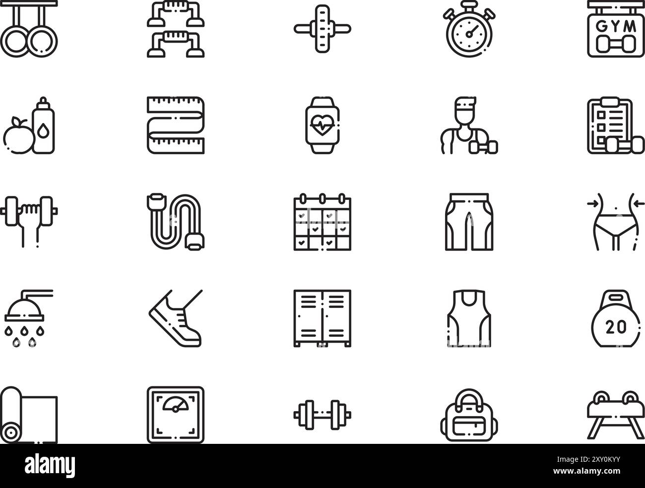 Gym icons collection is a vector illustration with editable stroke. Stock Vector