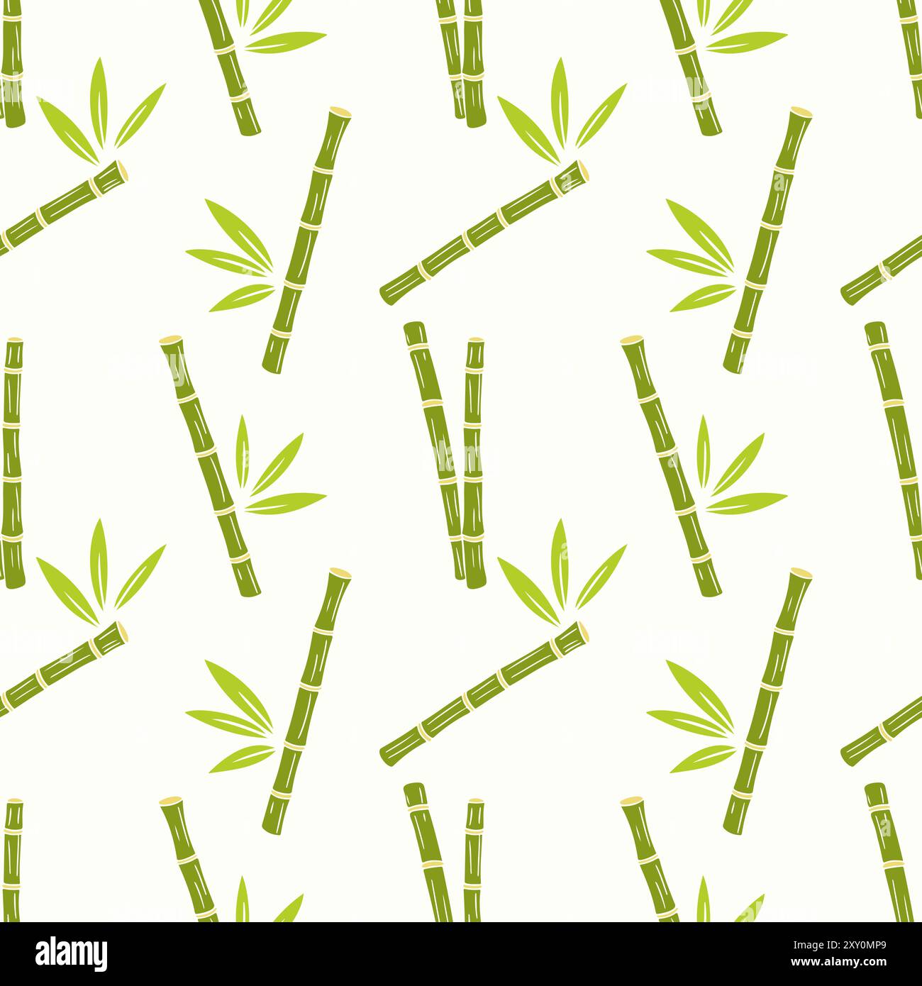 Bamboo sticks pattern with leaves on light yellow background. Vector illustration Stock Vector