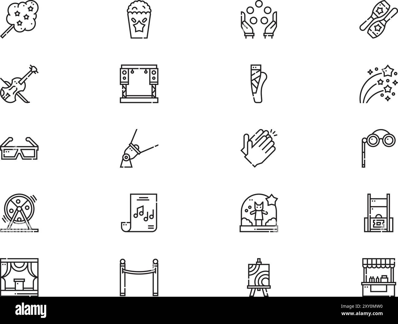 Shows icon collection is a vector illustration with editable stroke. Stock Vector
