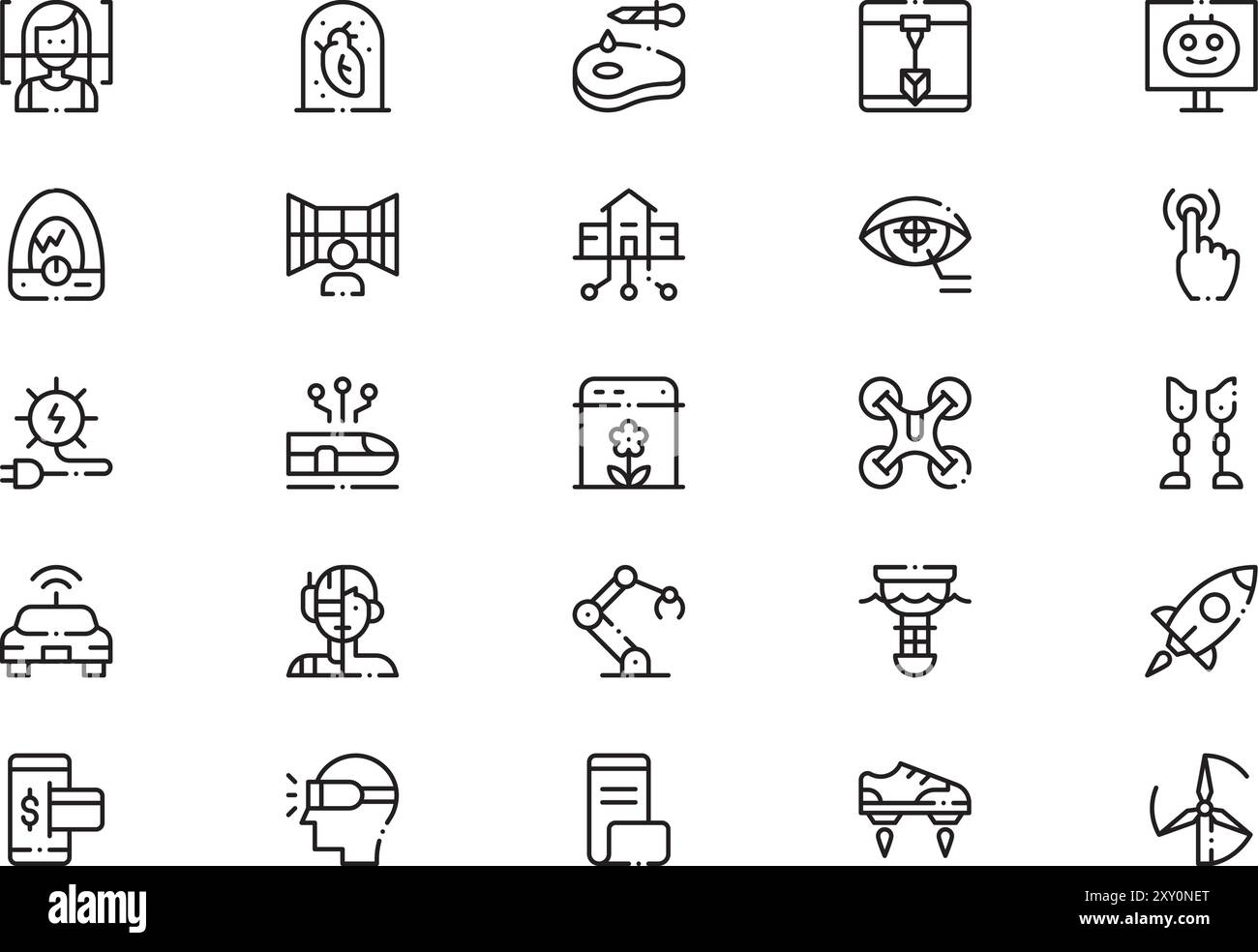 Futuristic technology icons collection is a vector illustration with editable stroke. Stock Vector
